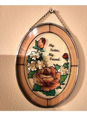 My sister my friend suncatcher Wall window hanging glass gift flowers